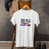 USA United States Of Always Broke graphic t-shirt with distressed black and blue text, red arrow, patriotic sunglasses, and broken piggy bank icon. Funny design for white, navy, or black shirts